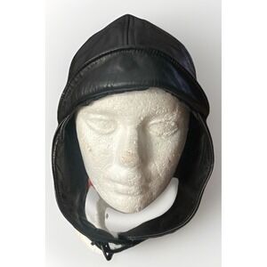 Mil-Tec Black Leather Aviator Flight Cap Ear Flap Helmet Style Size L